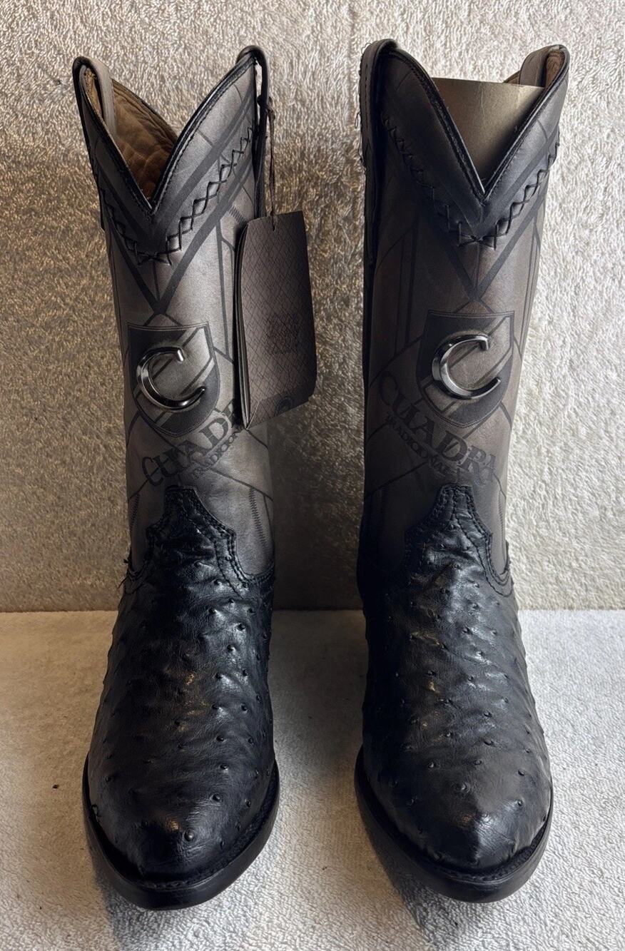 Cuadra Men Black Ostrich Leather Cowboy Western Boot Men Size 7 EE Pointed 83412